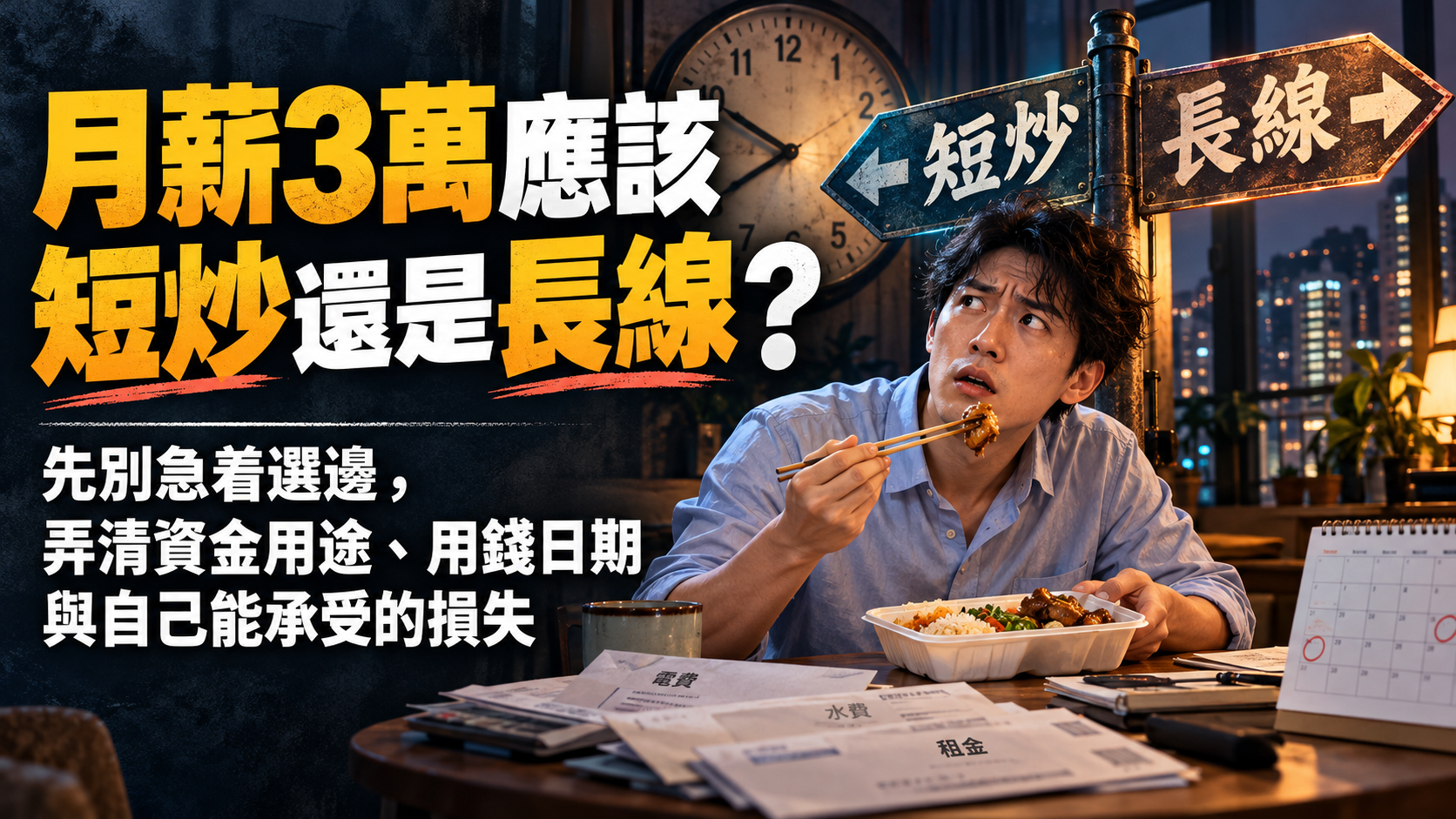 打工仔趕吃晚飯,面對短炒與長線選擇,反思資金用途、用錢期限及可承受損失