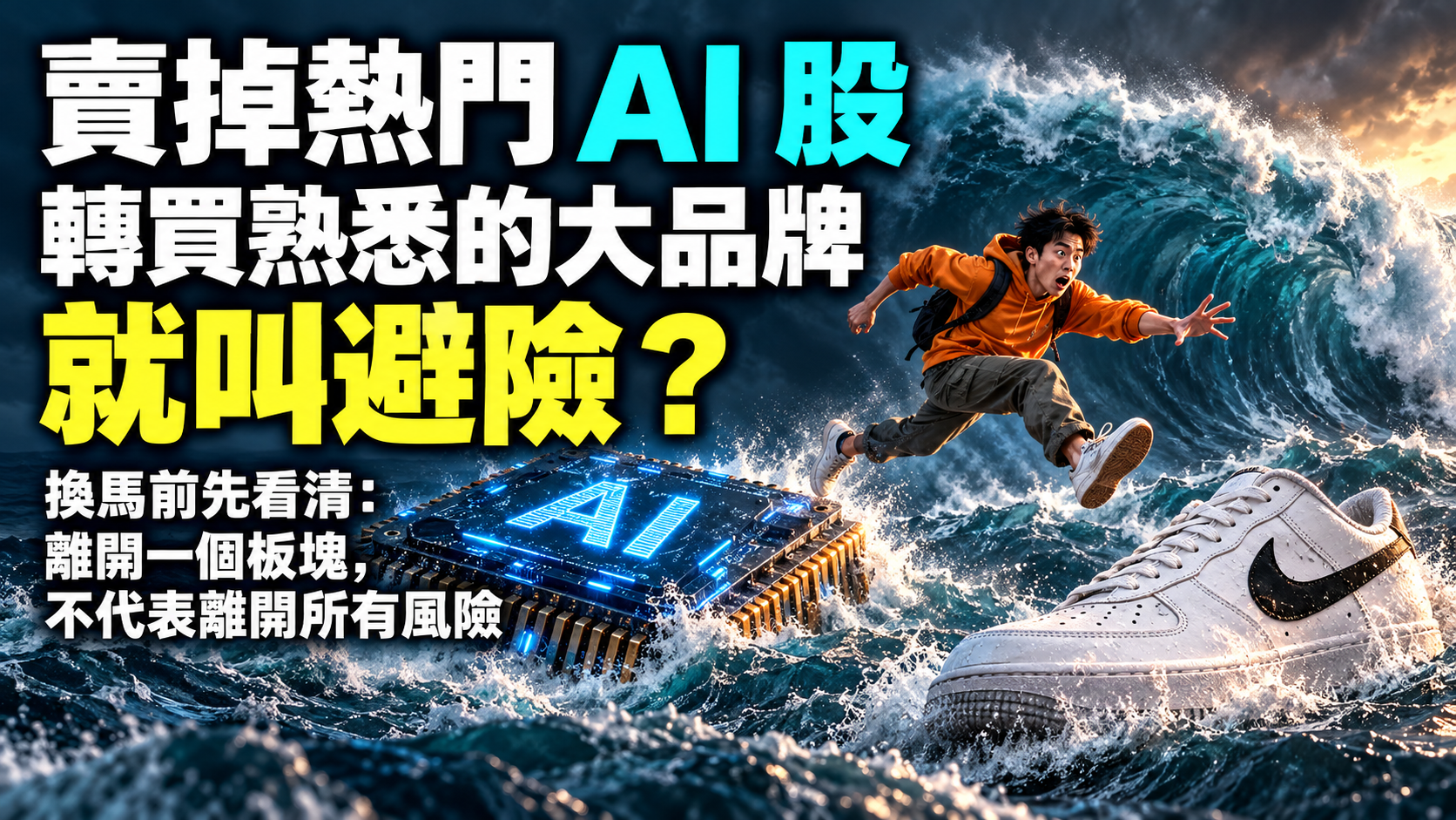 男子從 AI 晶片跳向巨型 Nike 波鞋,兩者仍身處風浪,示意股票換馬未必能避險