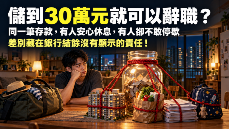 儲到30萬元就敢辭職?同一筆存款,有人安心休息,有人卻不敢停薪,差別藏在銀行結餘沒有顯示的責任